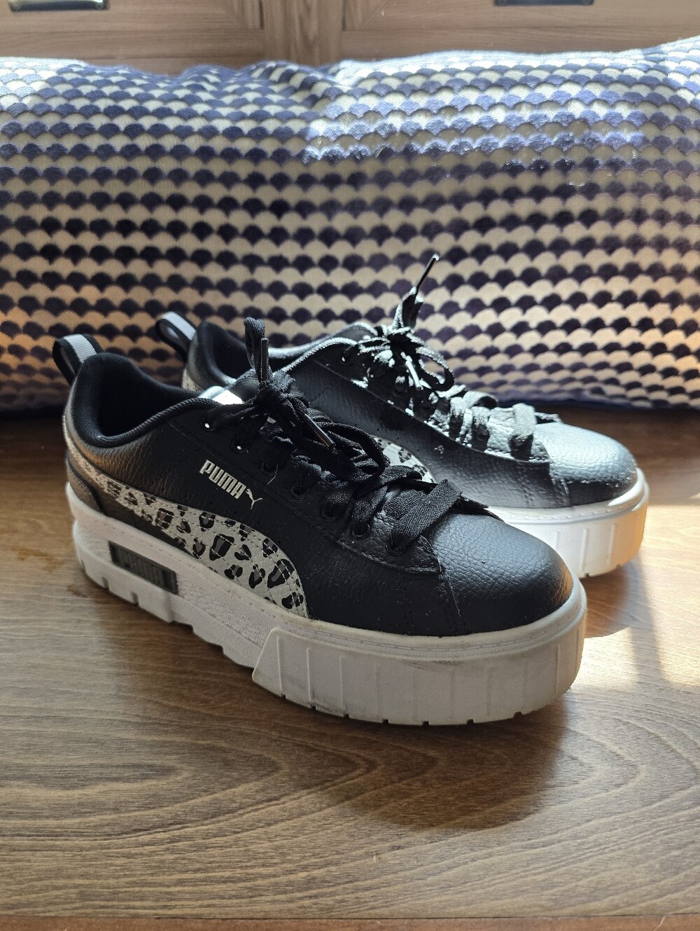 Puma Womens Size 7C Shoes Black White Leopard Print Platform Sneakers
